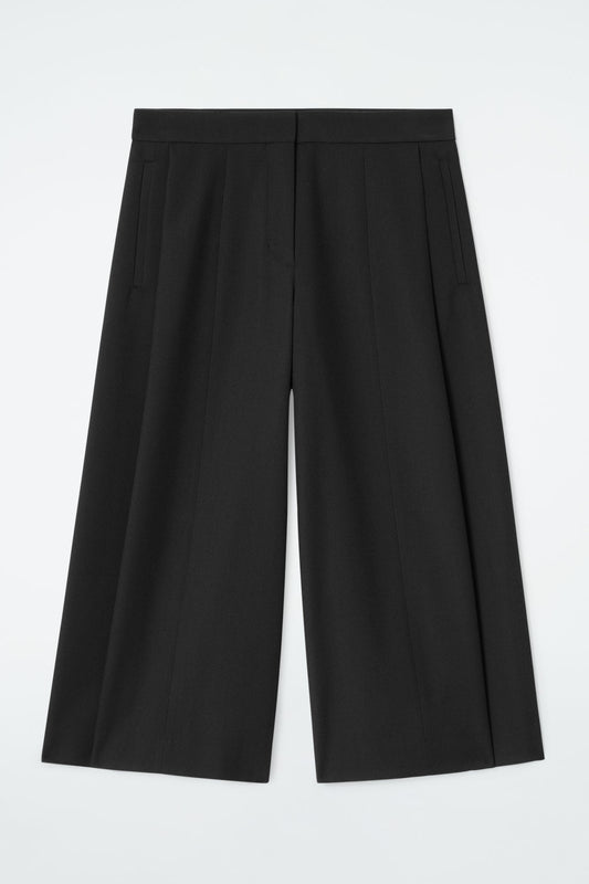 Cropped wool-blend wide-leg trousers