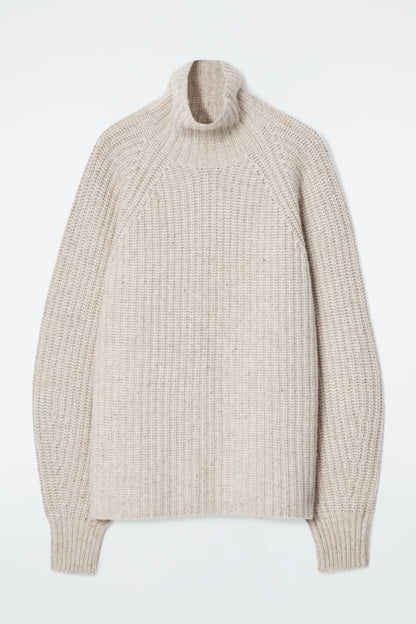 Ribbed cashmere-blend funnel-neck jumper