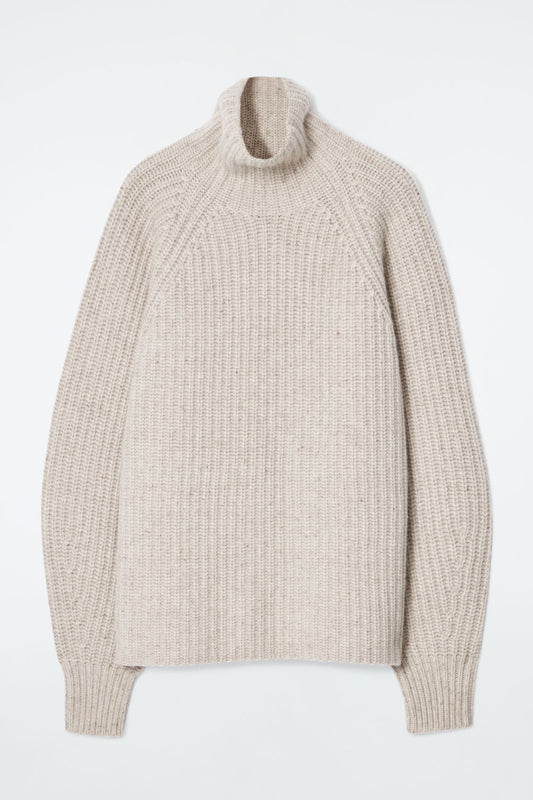 Ribbed cashmere-blend funnel-neck jumper