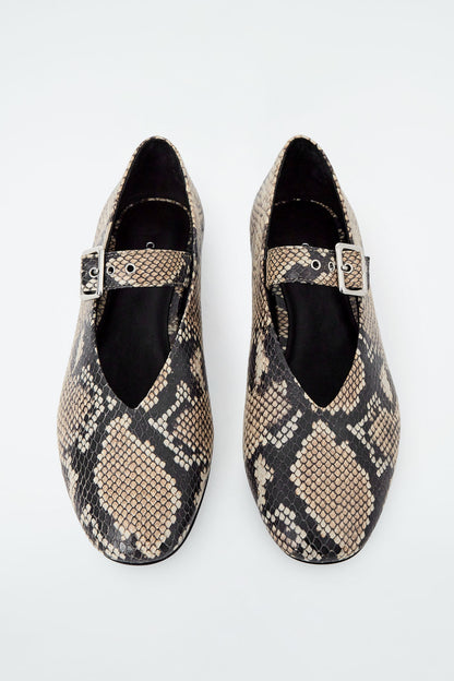 Snake-Effect Leather Ballet Flats