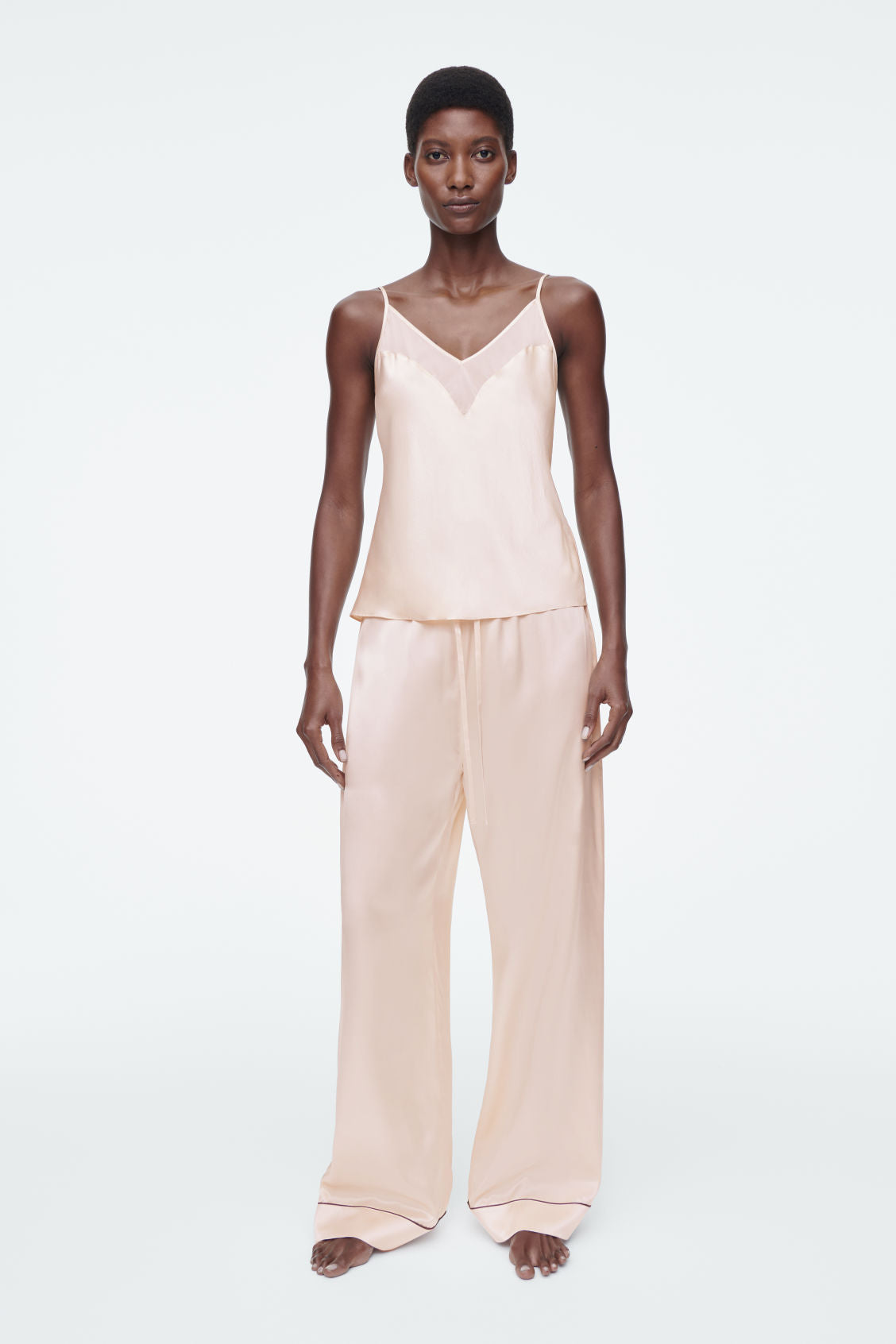 Sheer-Panel Silk Cami Top