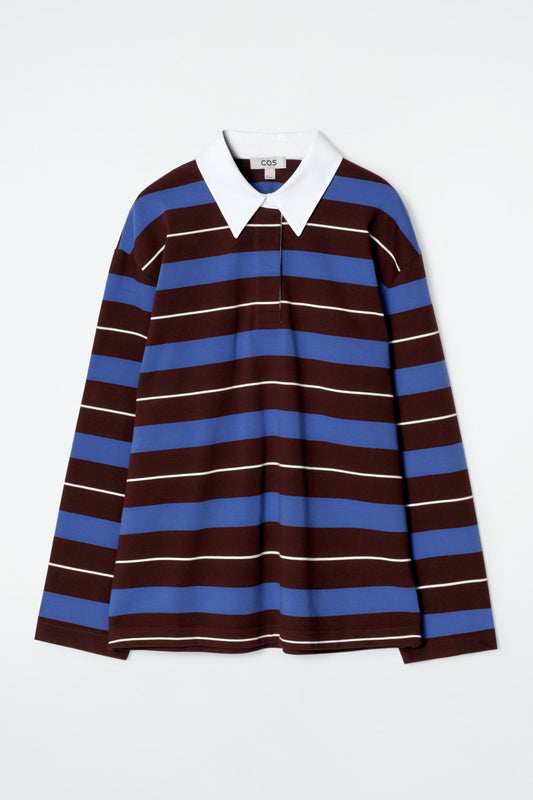 Striped long-sleeved polo shirt