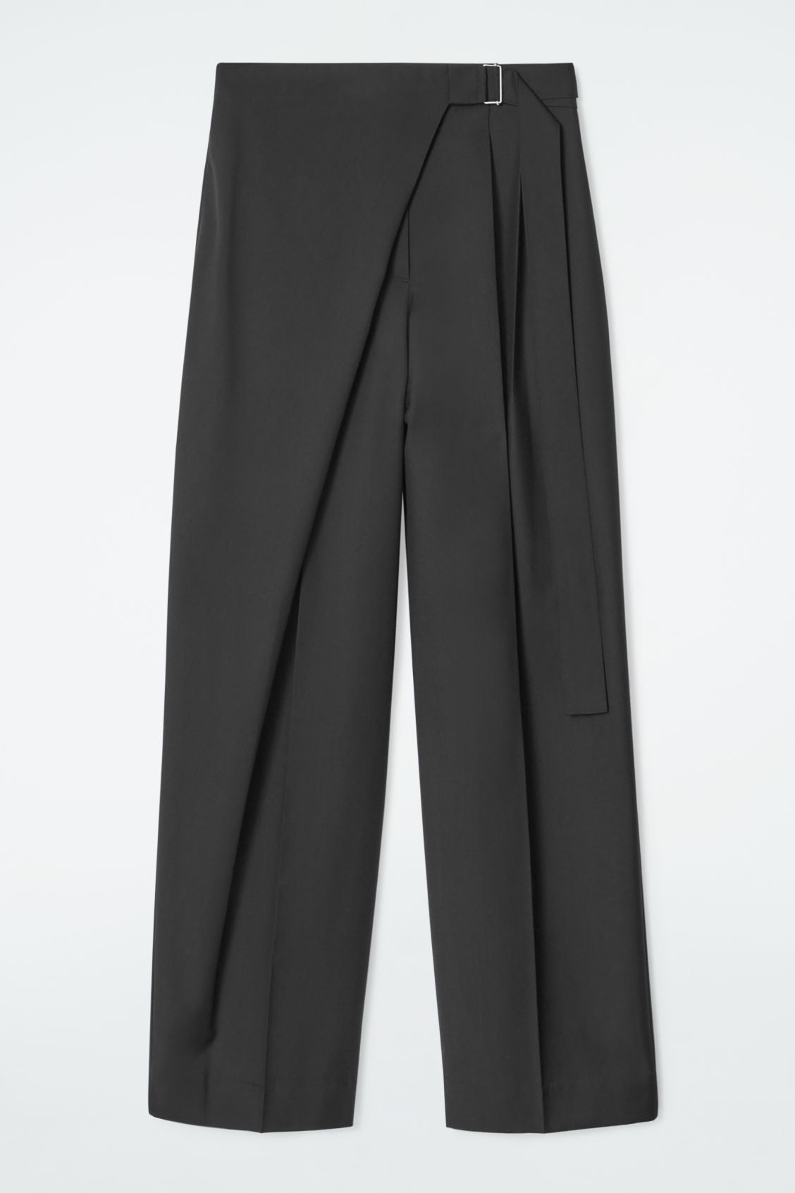 Belted Wrap-Front Wool Trousers