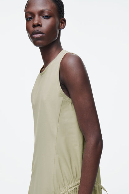 Panelled gathered-side midi dress
