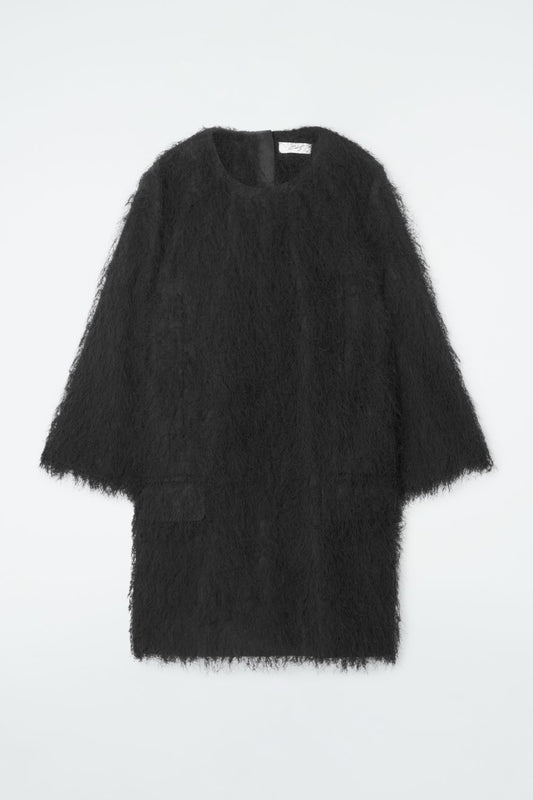 The feathered mini shift dress
