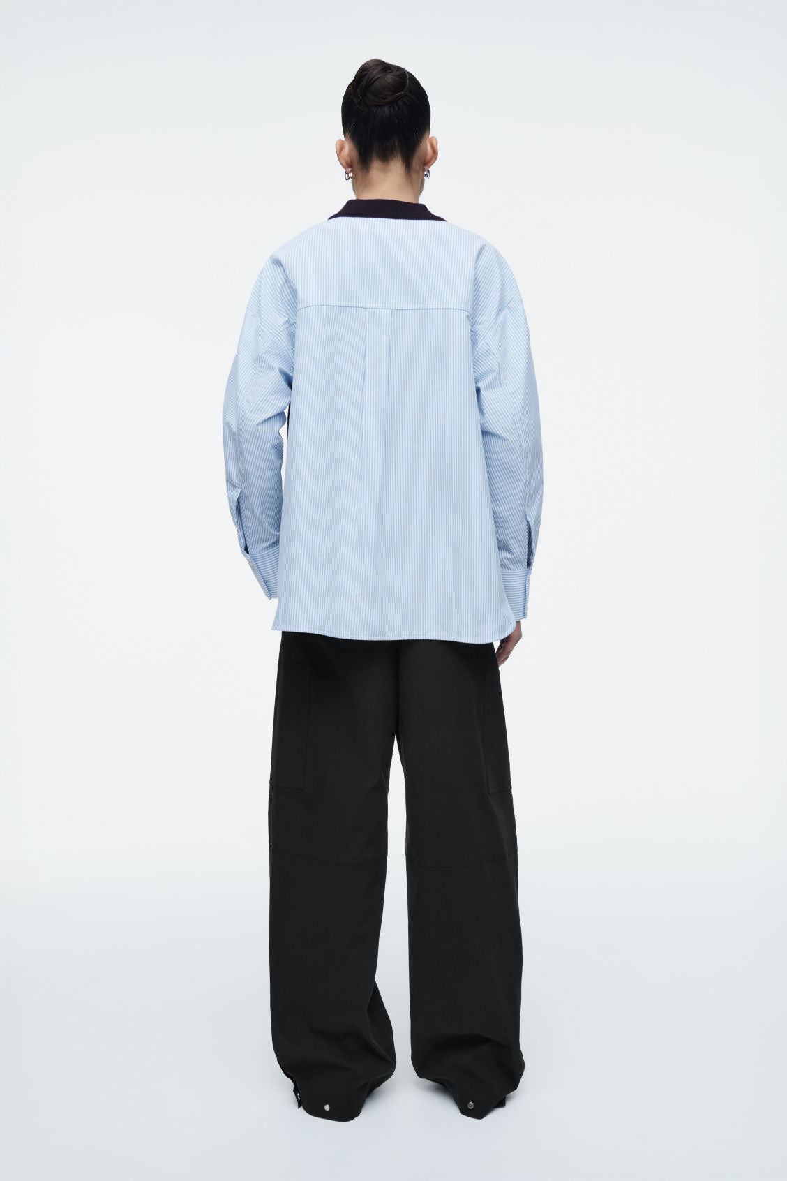 Deconstructed poplin-panelled wool jumper