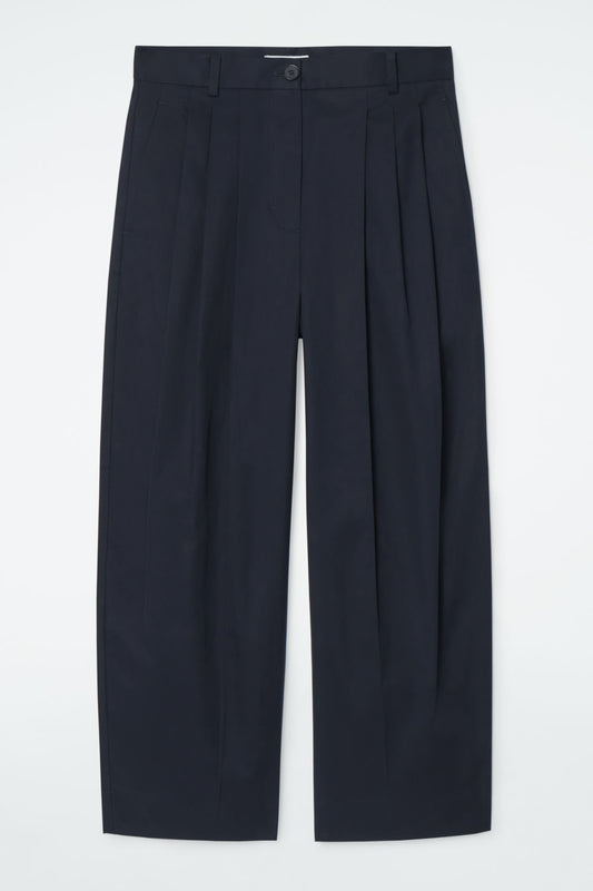 Pleated Barrel-Leg Cotton Trousers