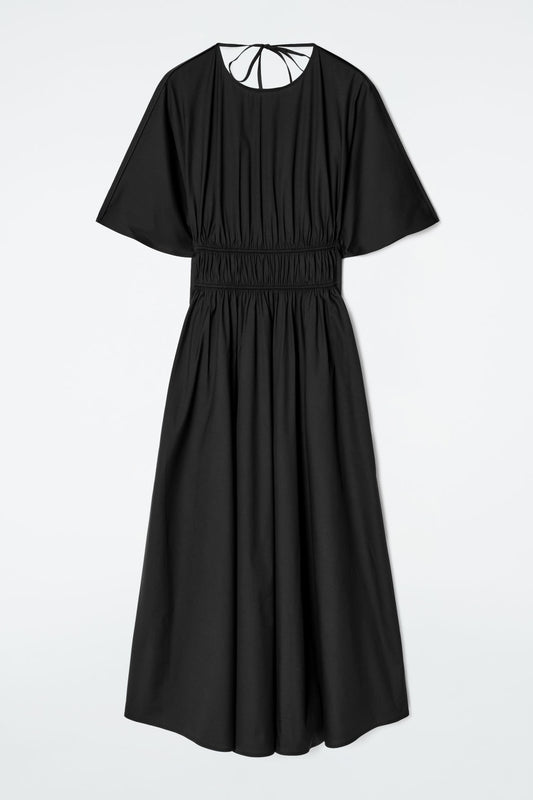 Gathered open-back midi dress