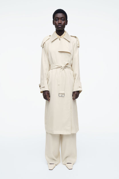 Knitted-collar trench coat