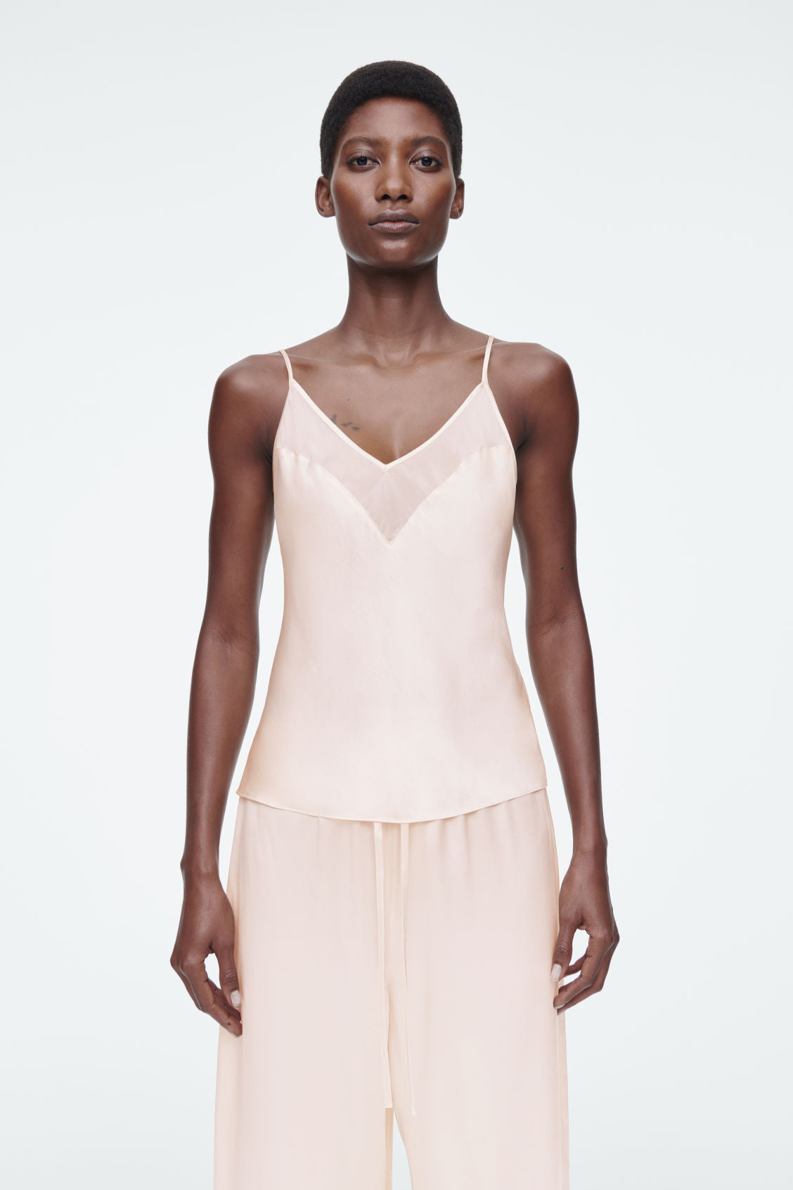 Sheer-Panel Silk Cami Top