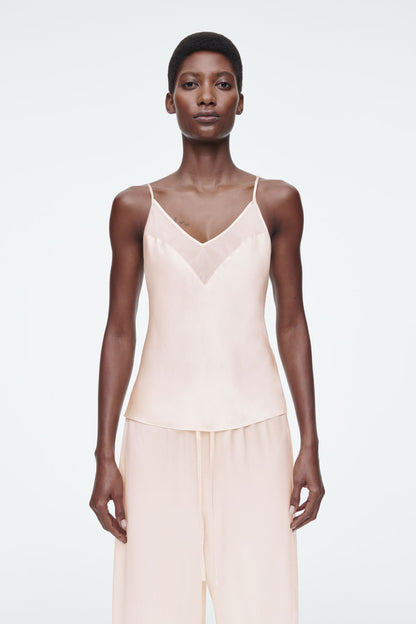 Sheer-Panel Silk Cami Top