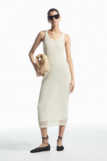 Sleeveless open-knit midi dress