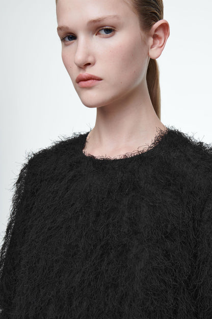 The feathered mini shift dress