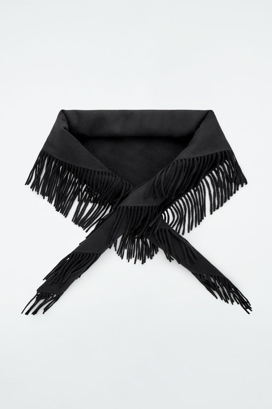 Fringed merino wool triangle scarf