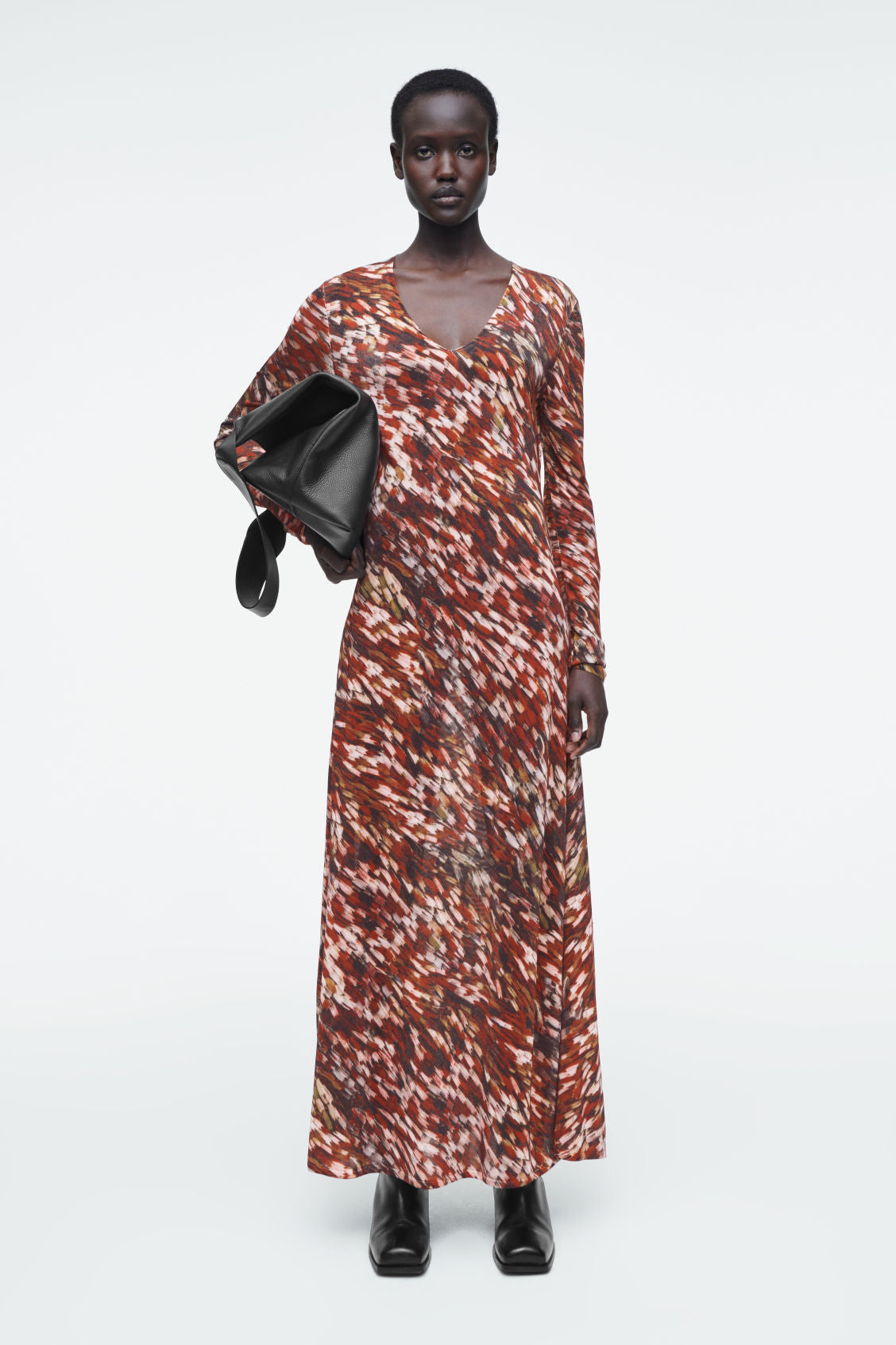 Printed semi-sheer knitted maxi dress