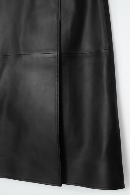 Pleated Leather Midi Skirt