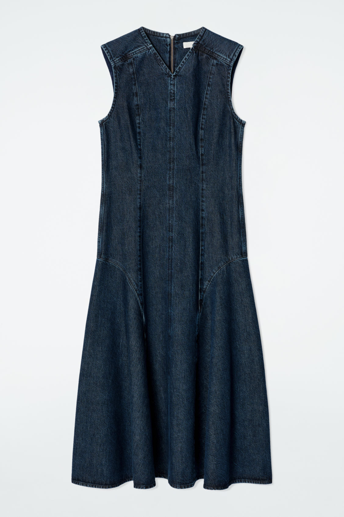 Dropped-waist denim midi dress