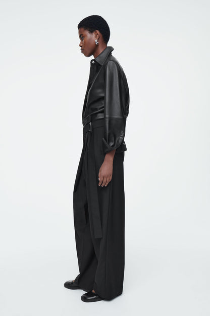 Belted Wrap-Front Wool Trousers