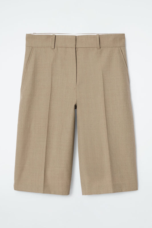 Longline Wool-Blend Twill Shorts