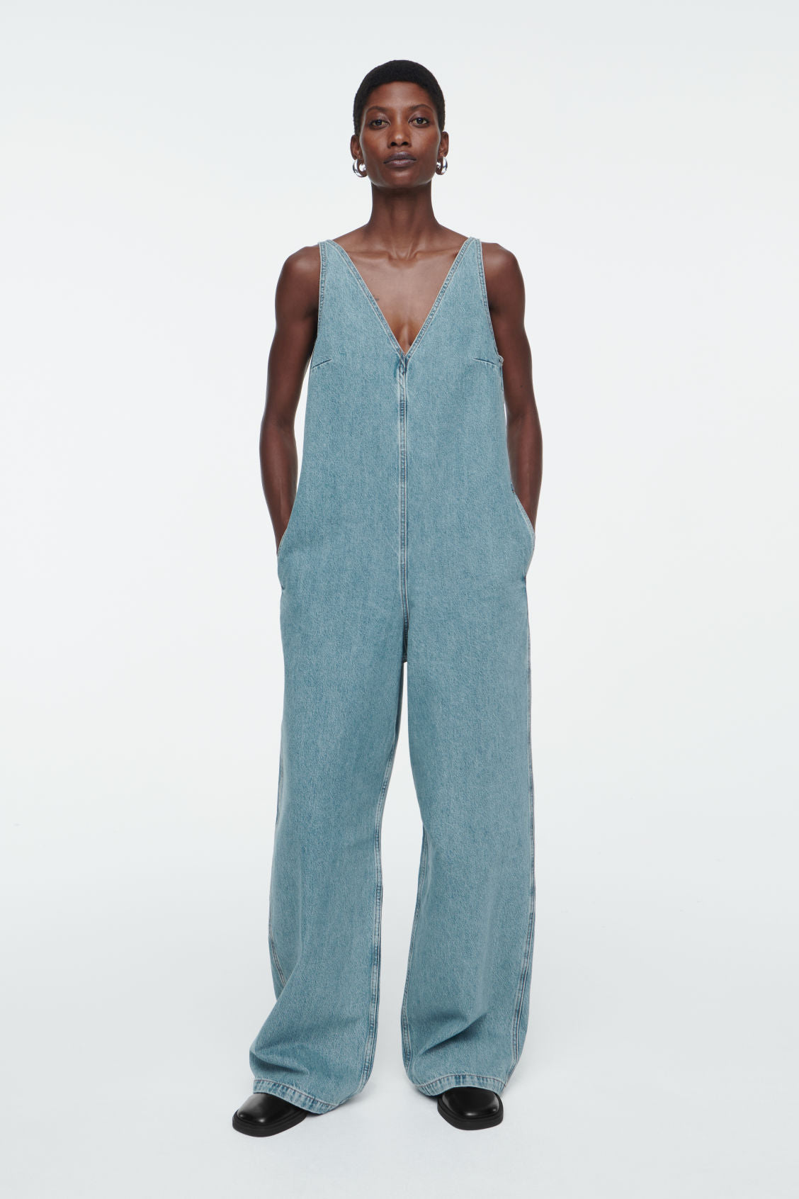 V-Neck Denim Jumpsuit