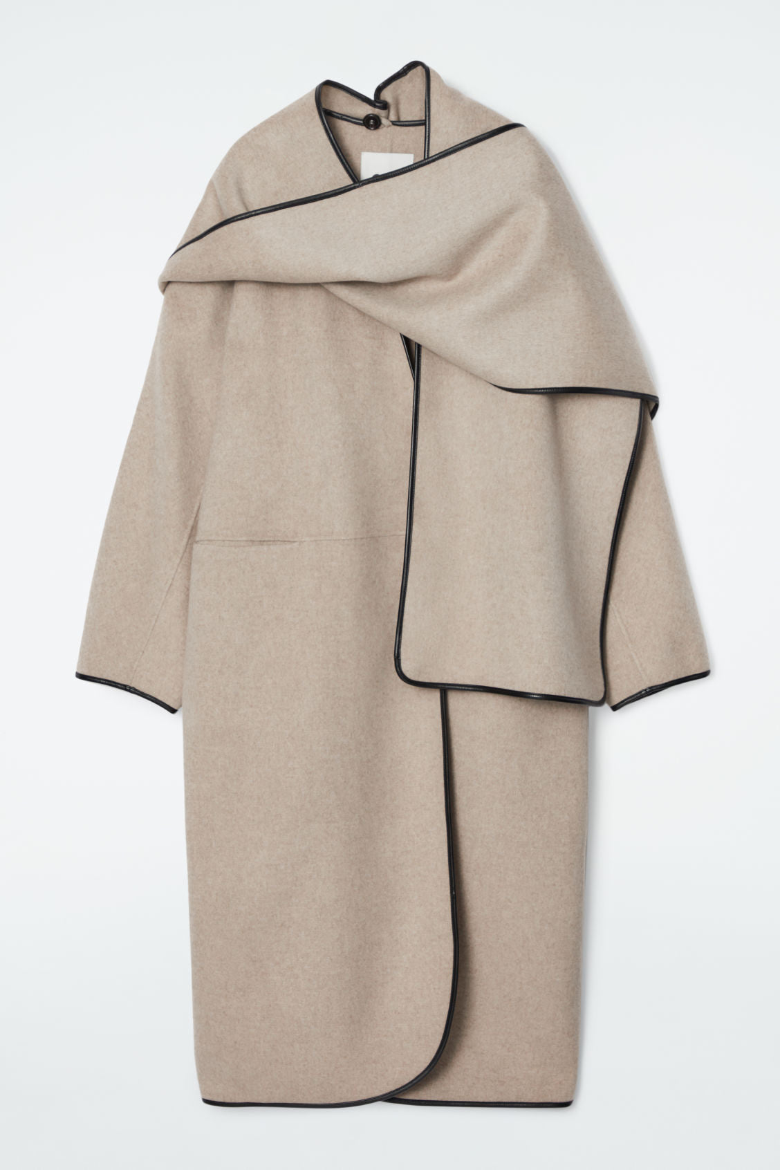 Leather-Trimmed Wool Scarf Coat