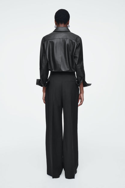 Belted Wrap-Front Wool Trousers