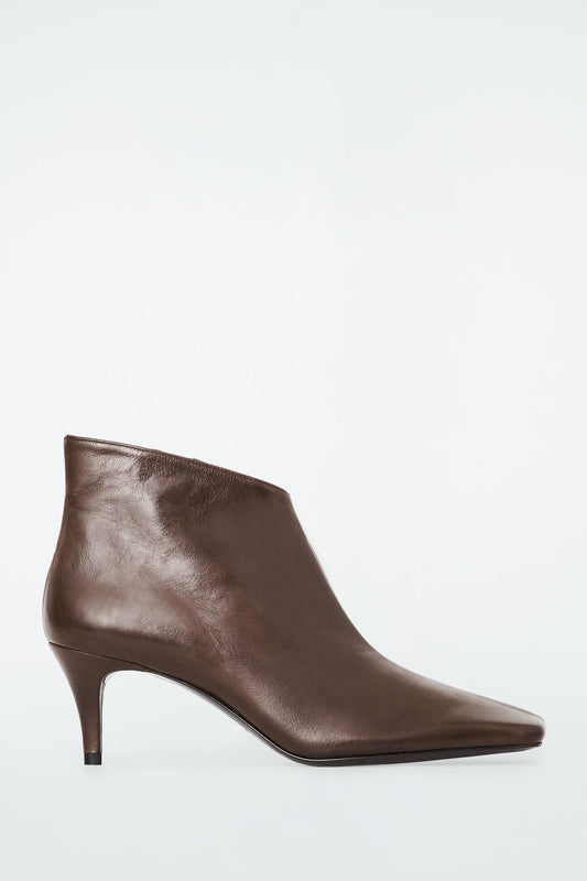 Square-Toe Leather Ankle Boots