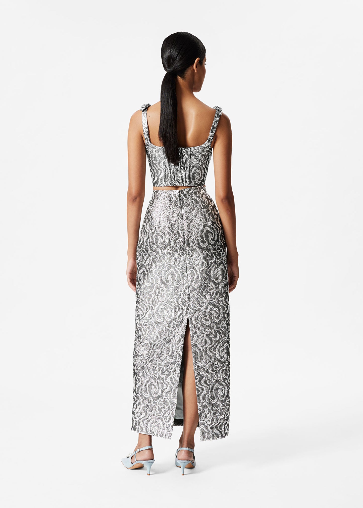 Metallic Jacquard Midi Skirt