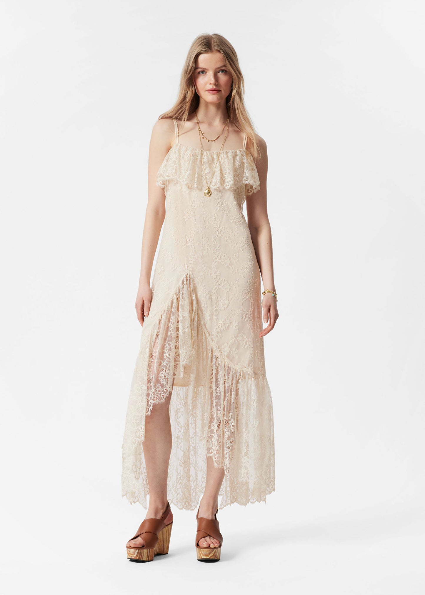 Ruffle Lace Midi Dress