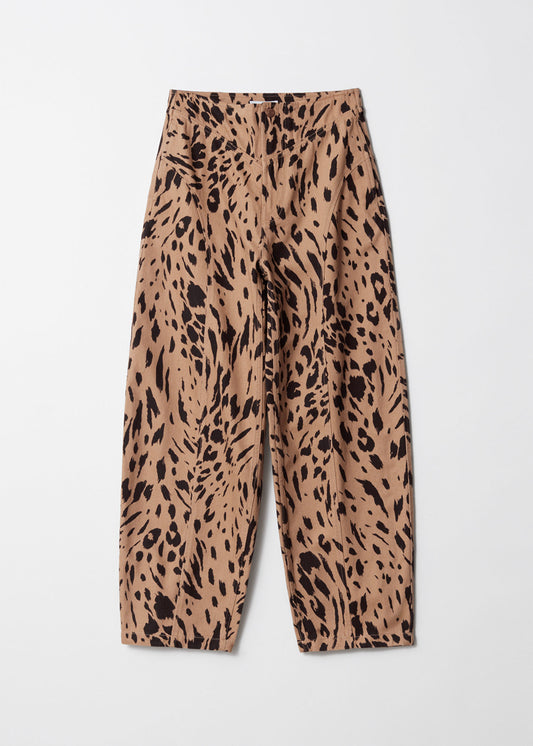 Leopard-Print Barrel-Leg Trousers