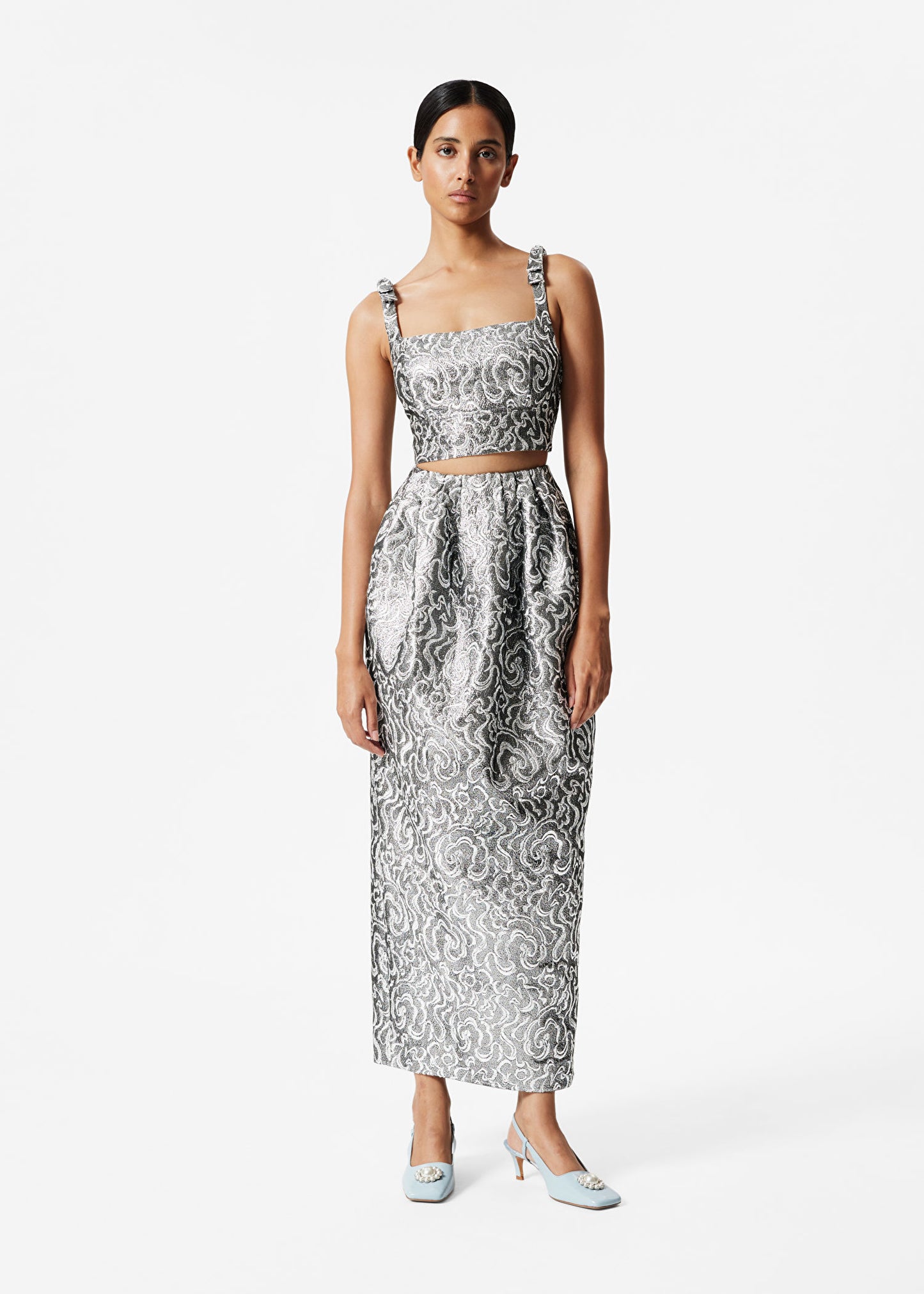 Metallic Jacquard Crop Top