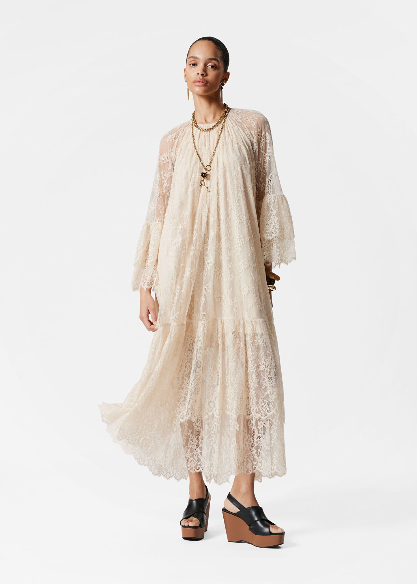 Frilled Lace Maxi Dress