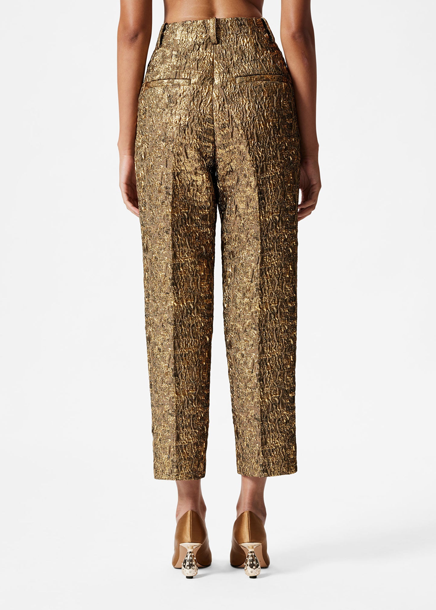 Tapered Metallic Jacquard Trousers