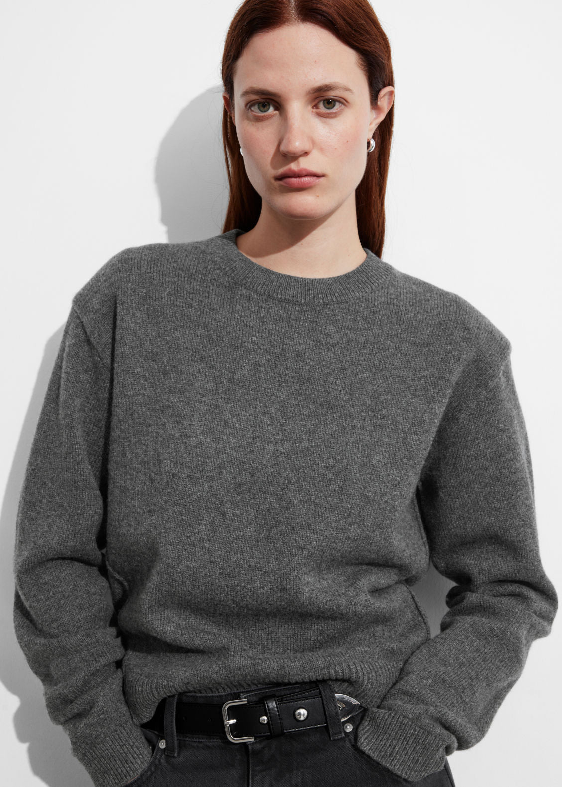 Padded-Shoulder Merino Jumper