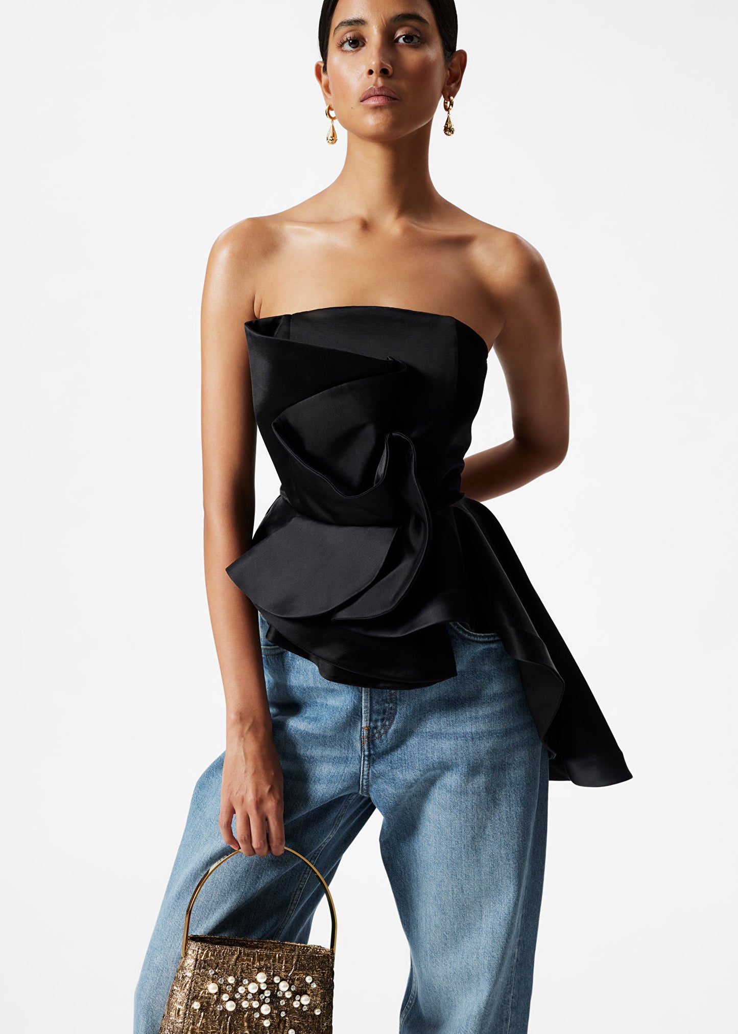 Asymmetric Ruffle Bandeau Top