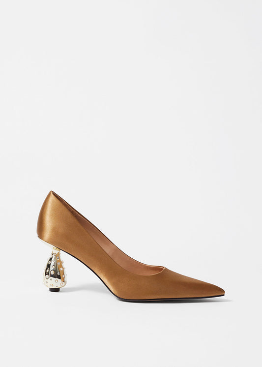 Droplet-Heel Satin Pumps