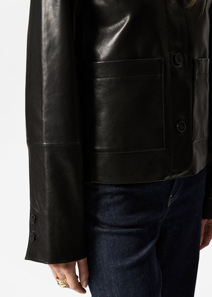 Patch-Pocket Leather Jacket