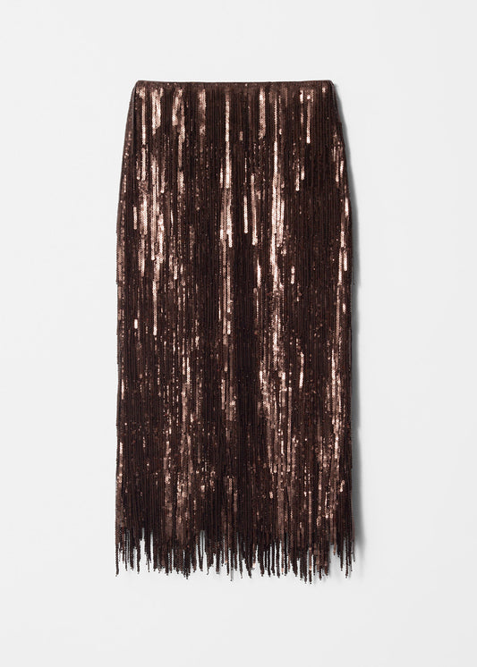 Fringed Sequin Midi Skirt