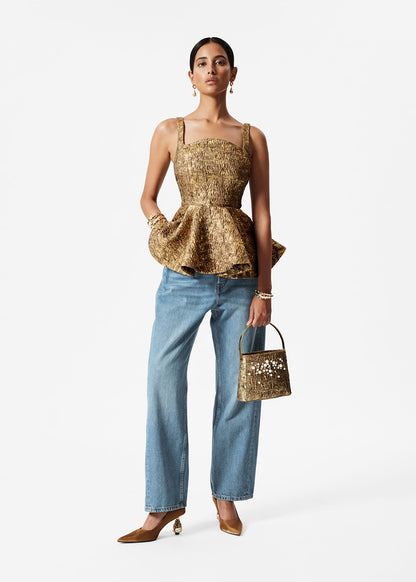 Metallic Jacquard Peplum Top