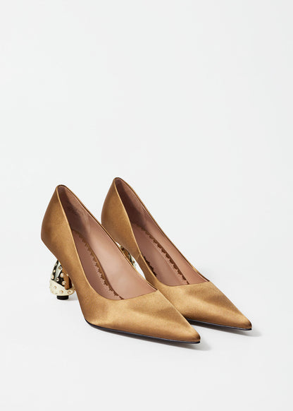 Droplet-Heel Satin Pumps