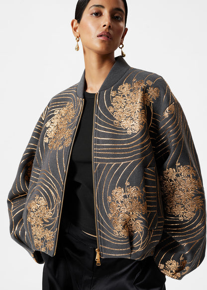 Metallic Wool Bomber Jacket