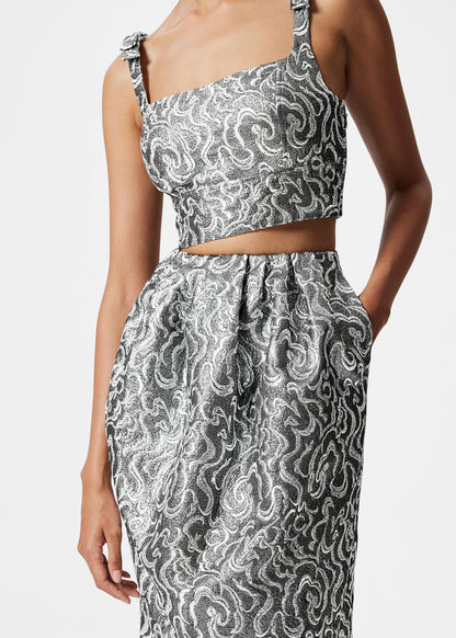 Metallic Jacquard Midi Skirt