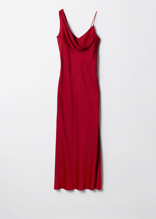 Asymmetric Cowl-Neck Midi Dress