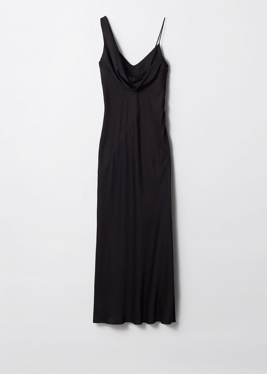 Asymmetric Cowl-Neck Midi Dress