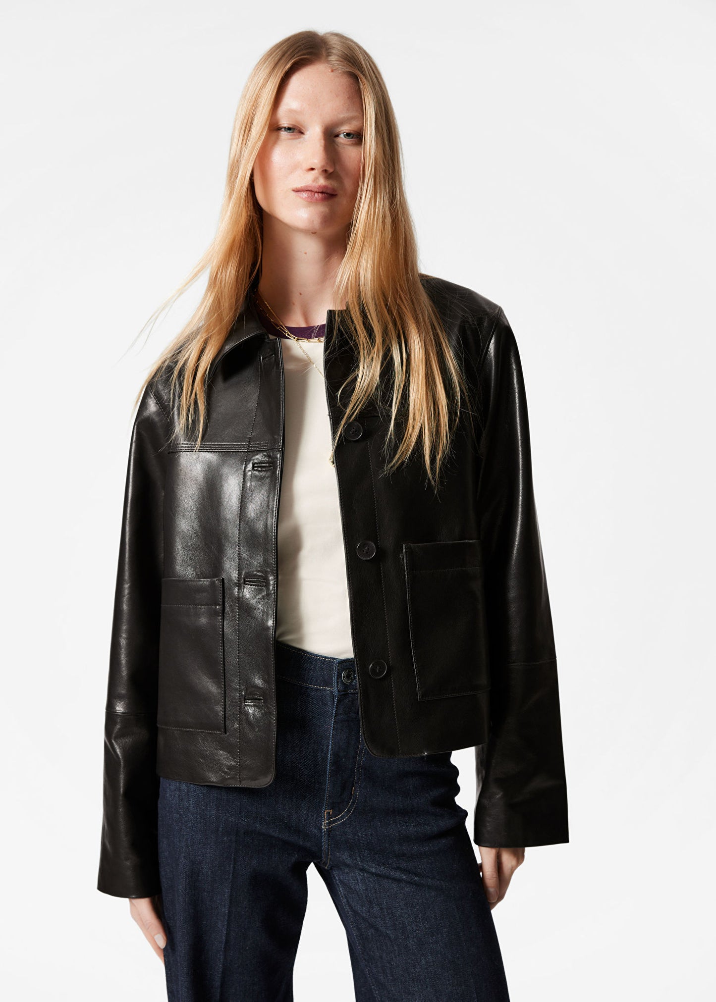 Patch-Pocket Leather Jacket