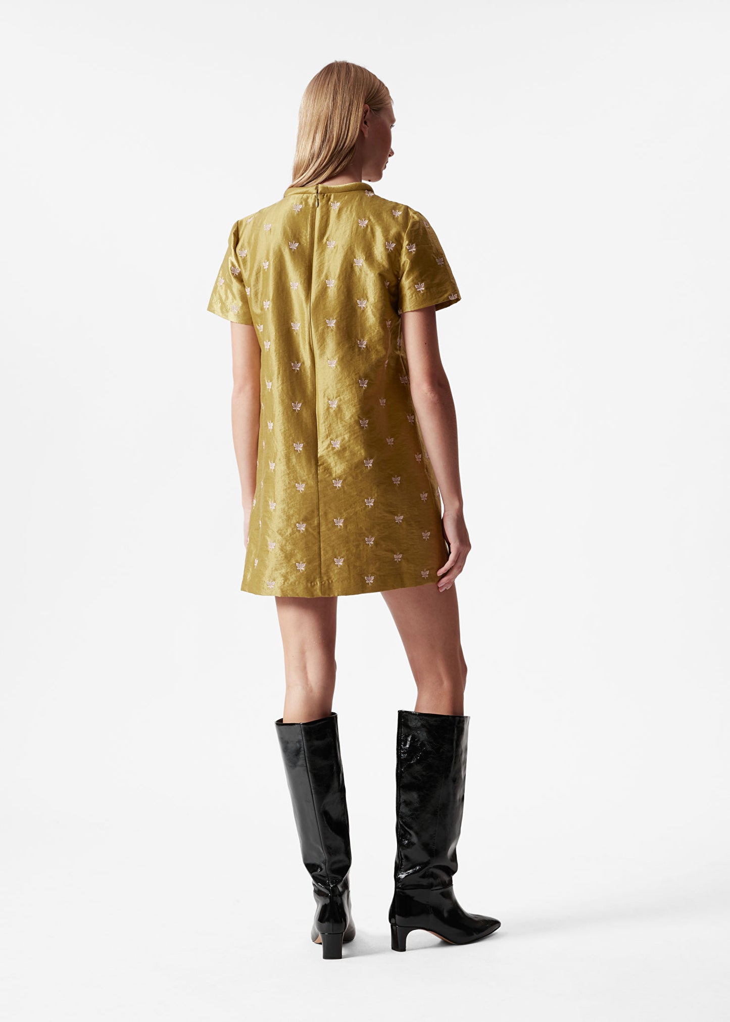 Shiny Jacquard Shift Dress