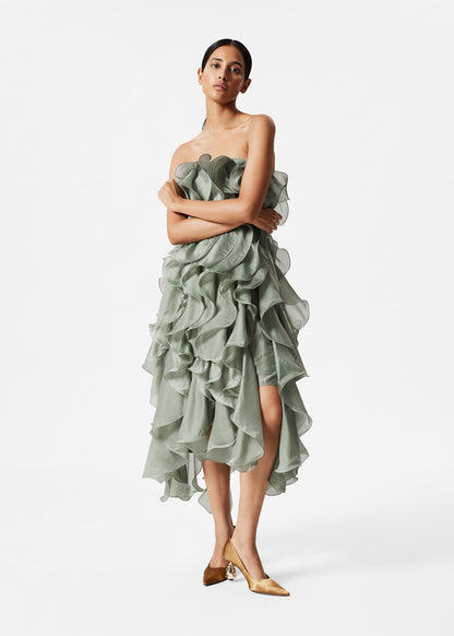 Ruffled Chiffon Midi Dress