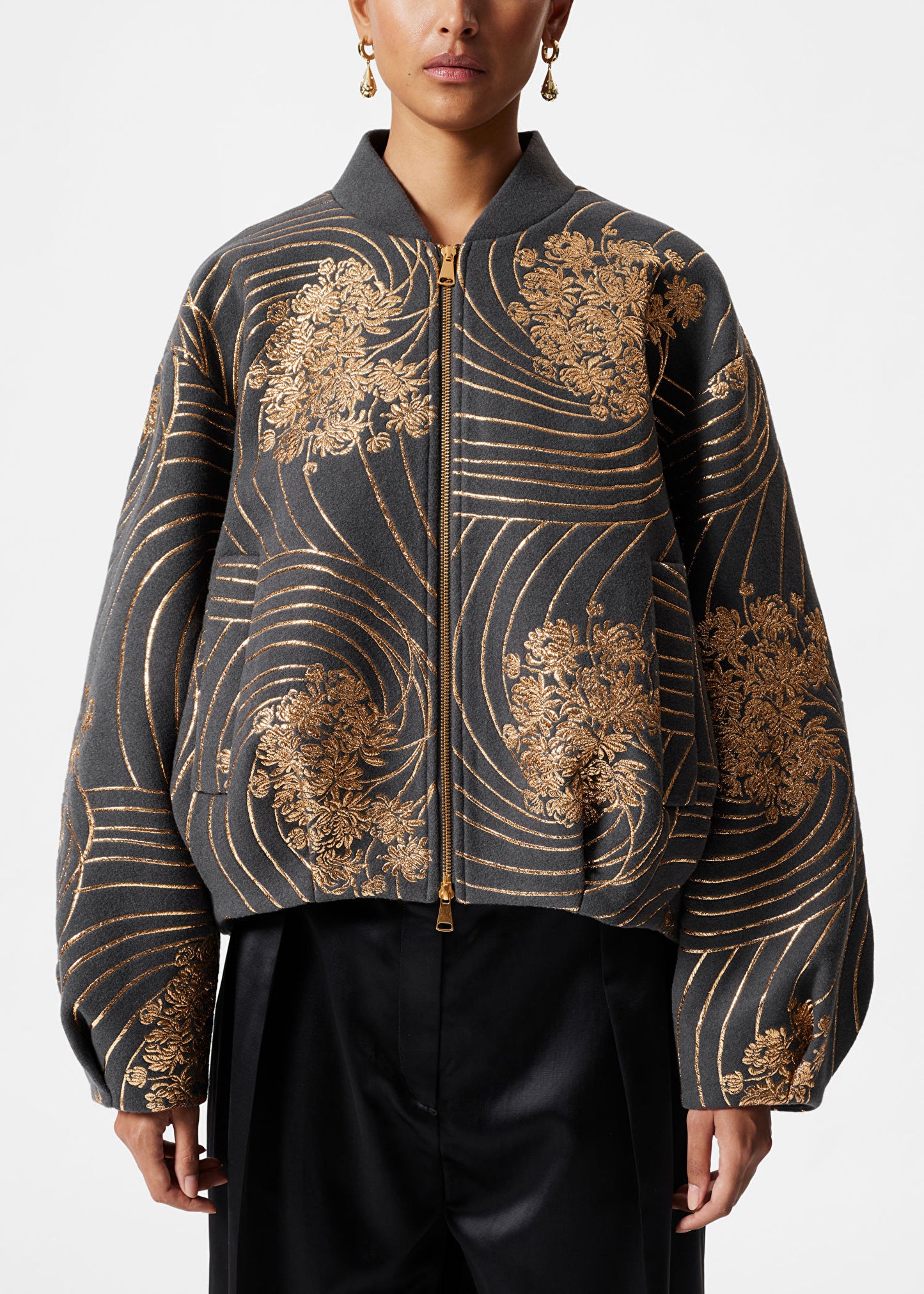 Metallic Wool Bomber Jacket