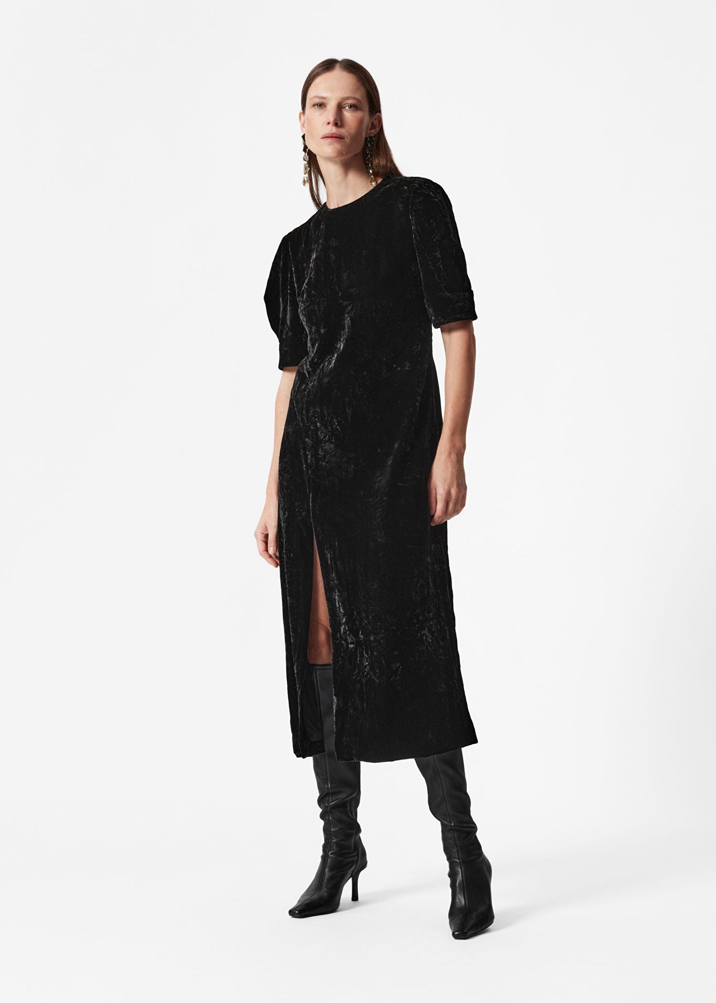 Slit-Detailed Velvet Midi Dress