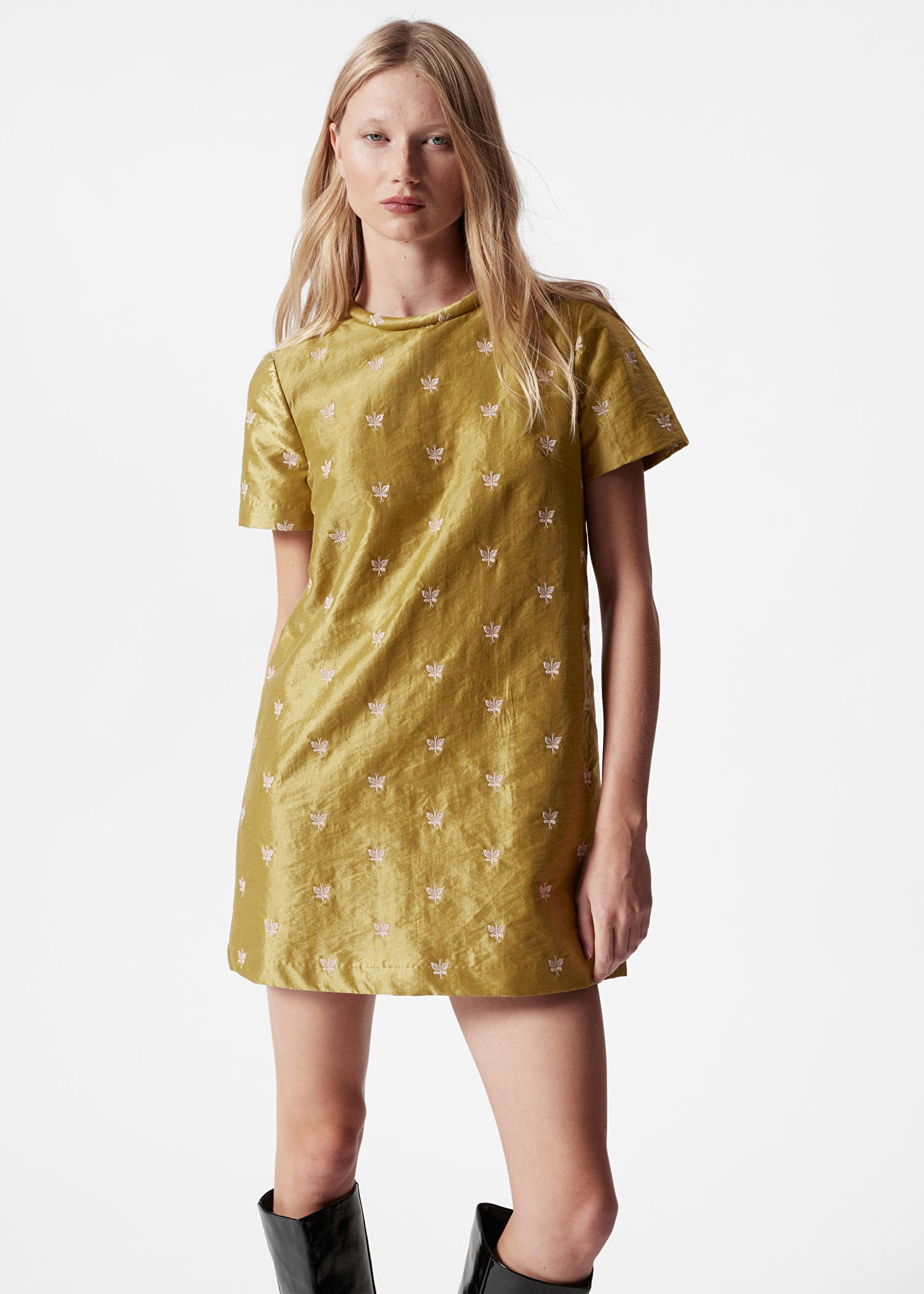 Shiny Jacquard Shift Dress